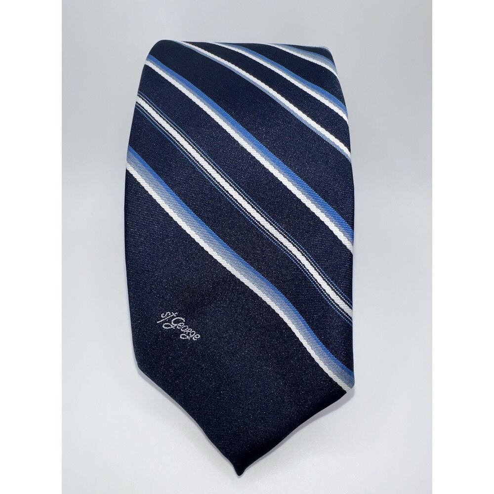 Allyn St George Tie Striped Navy Blue White Grayโ Classic Polyester Necktie